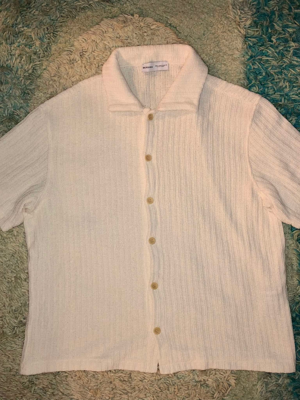 Bershka textured knit button-through shirt Size M